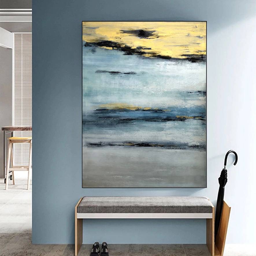 Golden Contemporary Painting Grey Abstract Canvas Artwork QX4CX wall art